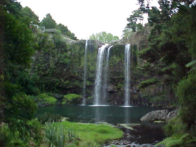 The falls from the bottom.   Imagine how fantastic it must have looked to the first Europeans to see it- with naked Polynesian girls bathing in the pool below of course.  .  .   (The Travel Addicts, New Zealand, North Island)