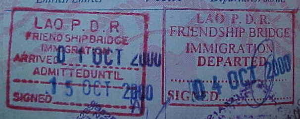 MVC-793S-Lao entry and exit stamps. : I like how they loked for the entry stamp upon departure so that they end up next to each other. (The Travel Addicts, Laos)