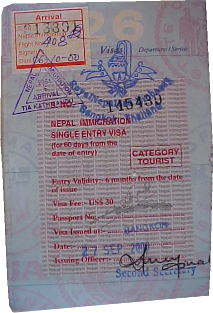 Nepali Visa : Nepalese Imigration required a visa from almost everyone