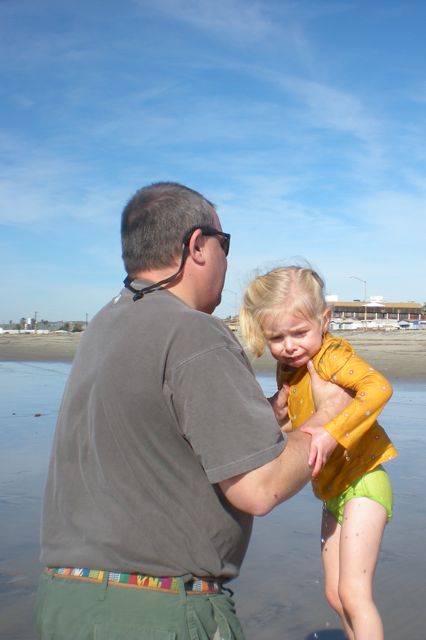 Daddy!  I'm Cold and wet and surprised that this could happen to me!