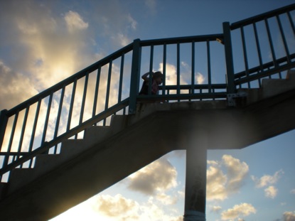 Bella climbs the stairs to Big Blue